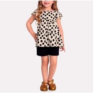 NWT Milon Girls Polka Dot Blouse And Black Sweatshirt Shorts Set Size 3